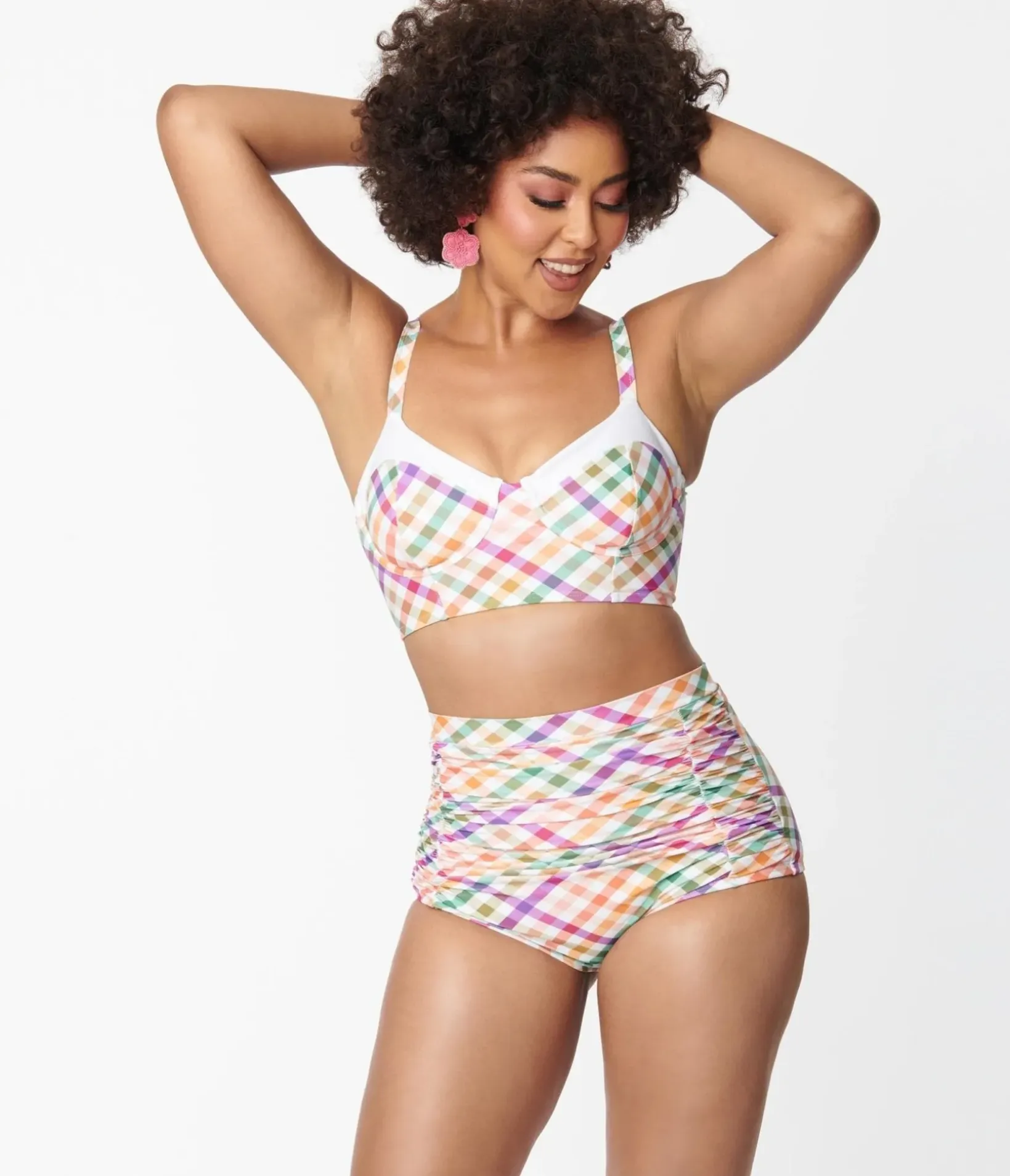 Unique Vintage Swim Bottoms|Two Piece Swim>Pastel Madras Gingham Monroe Swim Bottom