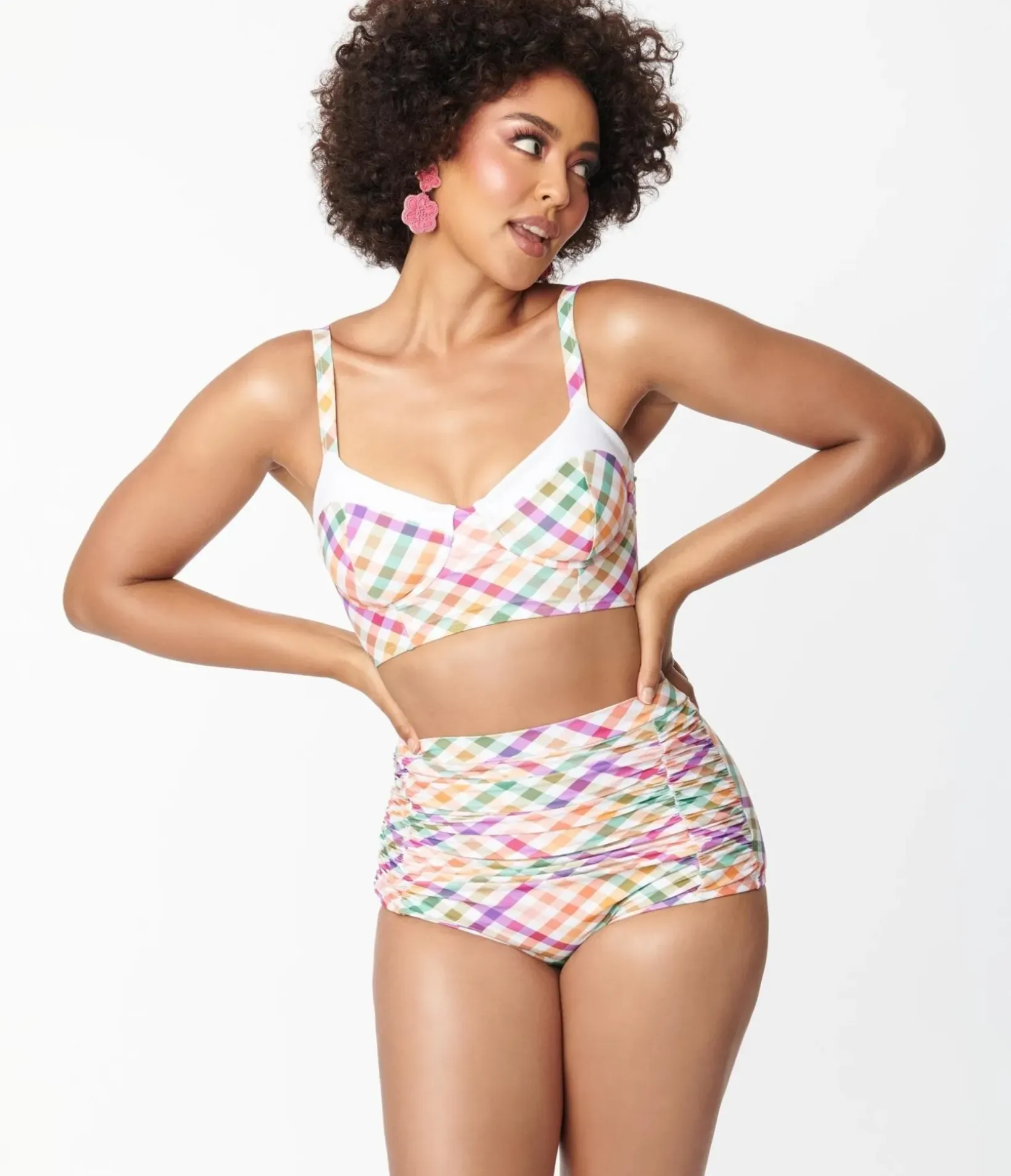Unique Vintage Swim Bottoms|Two Piece Swim>Pastel Madras Gingham Monroe Swim Bottom