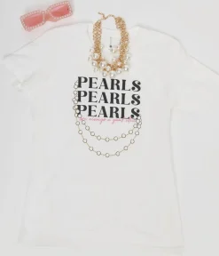 Unique Vintage Graphic Tees|Graphic Tees>Pearls White Fitted Womens Graphic Tee