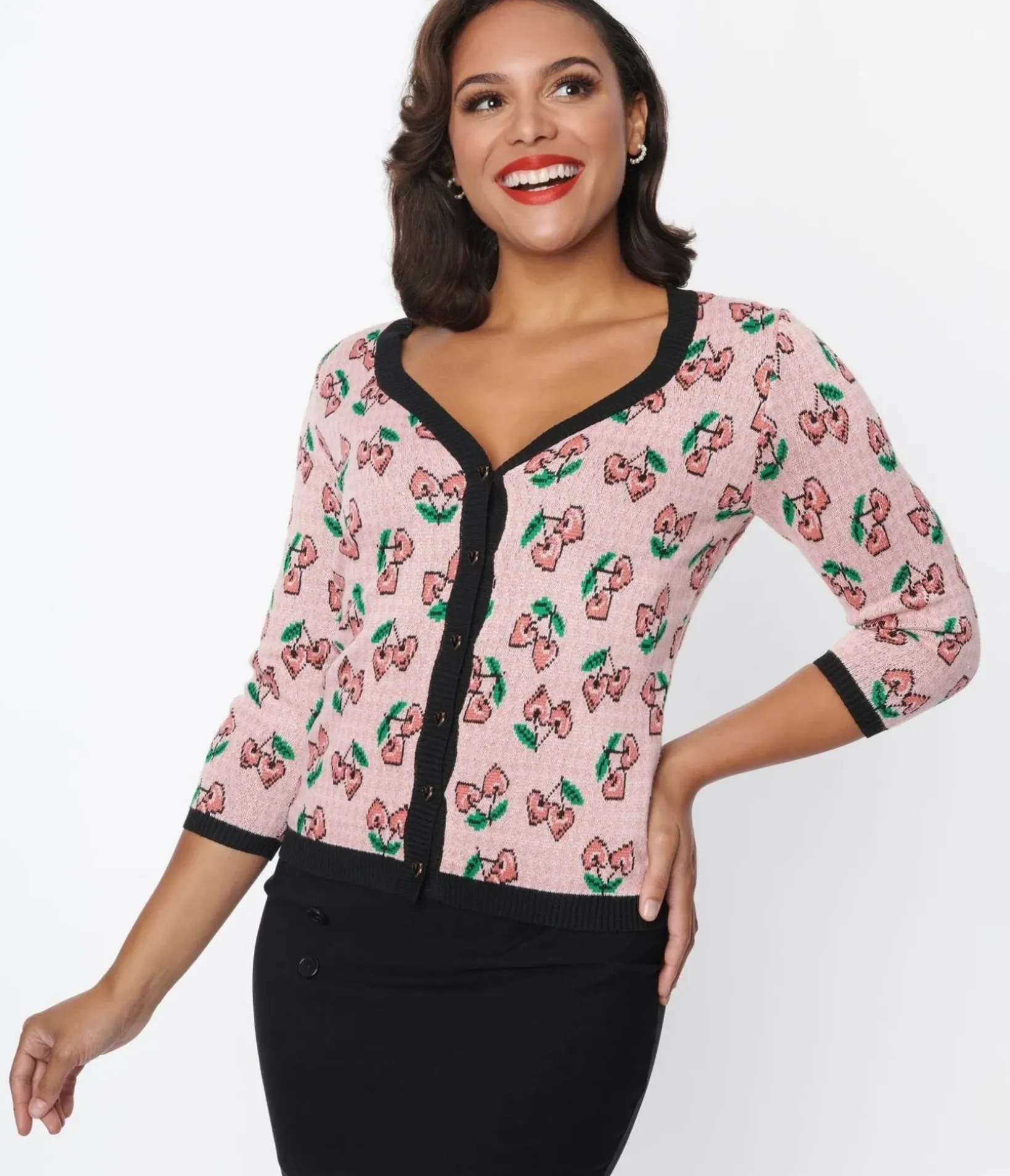 Unique Vintage Sweaters & Cardigans|All Things Pink>Pink & Cherry Hearts Cardigan
