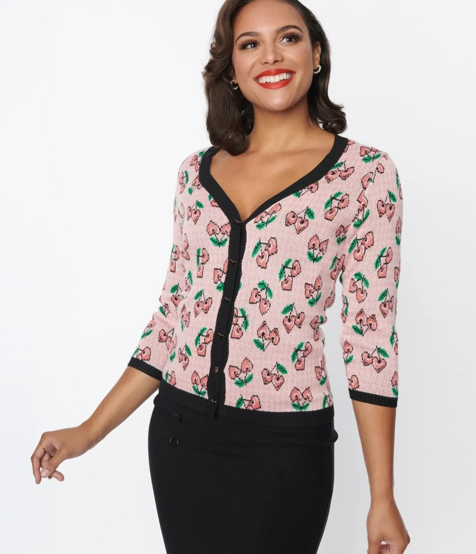 Unique Vintage Sweaters & Cardigans|All Things Pink>Pink & Cherry Hearts Cardigan