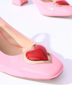 Unique Vintage Heels|All Things Pink>Pink Heart Leatherette Slingback Heels