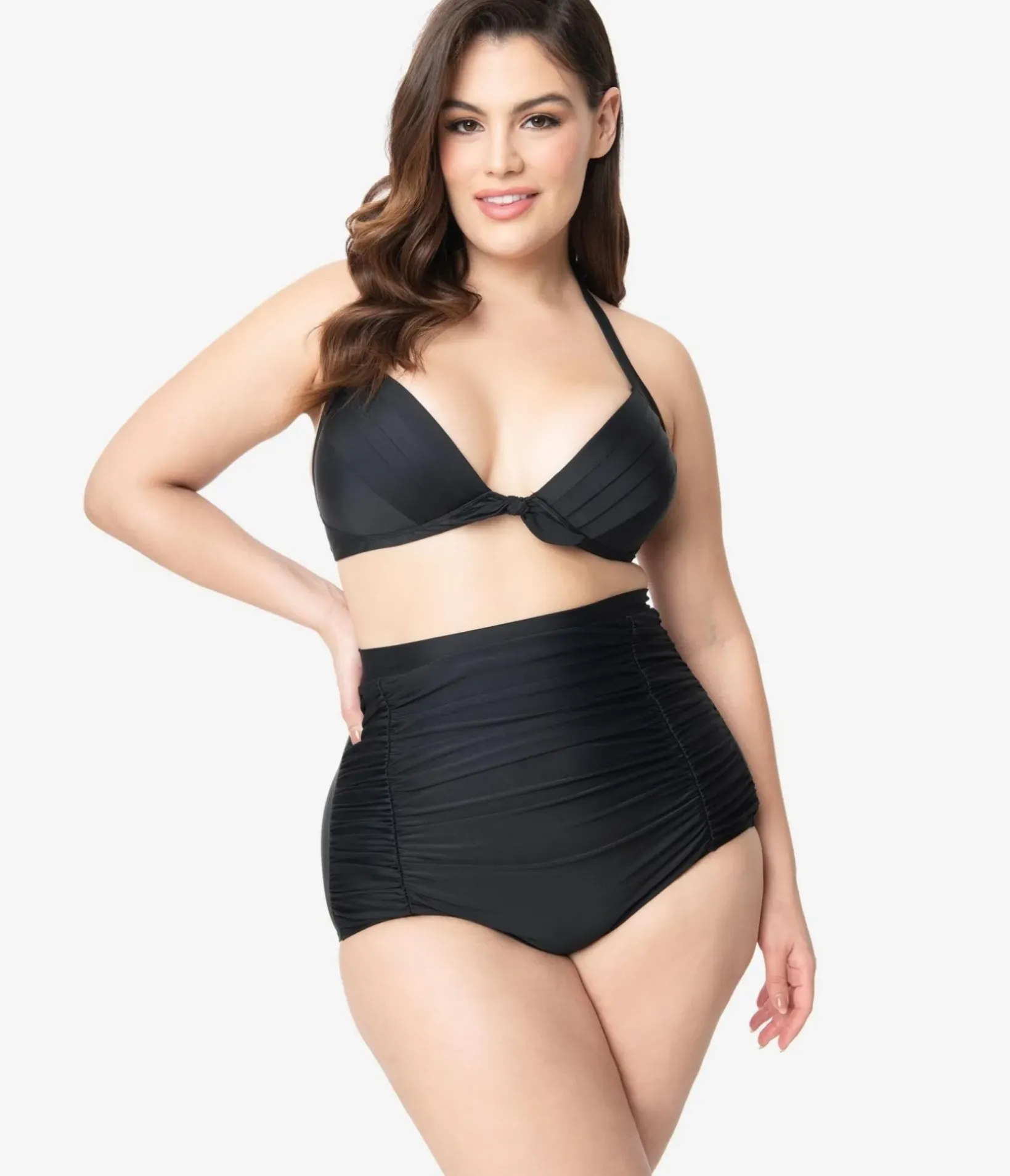 Unique Vintage Two Piece Swim|Swim Tops>Plus Size All Black Monroe Bikini Top