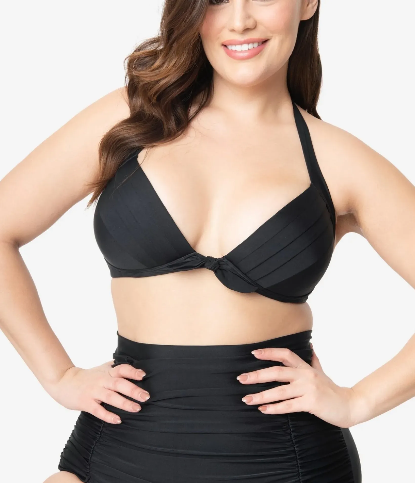 Unique Vintage Two Piece Swim|Swim Tops>Plus Size All Black Monroe Bikini Top