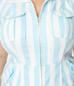 Unique Vintage Rompers & Jumpsuits|Rompers & Jumpsuits>Plus Size Baby Blue Stripe Mia Romper