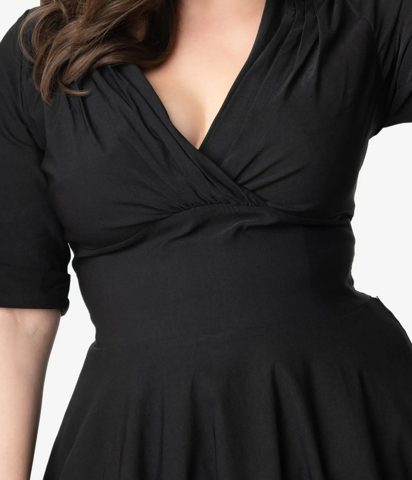 Unique Vintage Swing|Pocket Dresses>Plus Size Black Delores Swing Dress with Sleeves