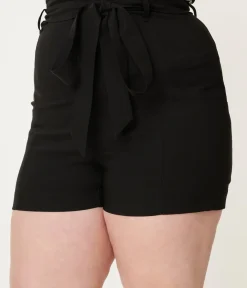 Unique Vintage Shorts|Shorts>Plus Size Black High Waist Tied & True Shorts