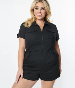 Unique Vintage Rompers & Jumpsuits|Rompers & Jumpsuits>Plus Size Black Mia Romper