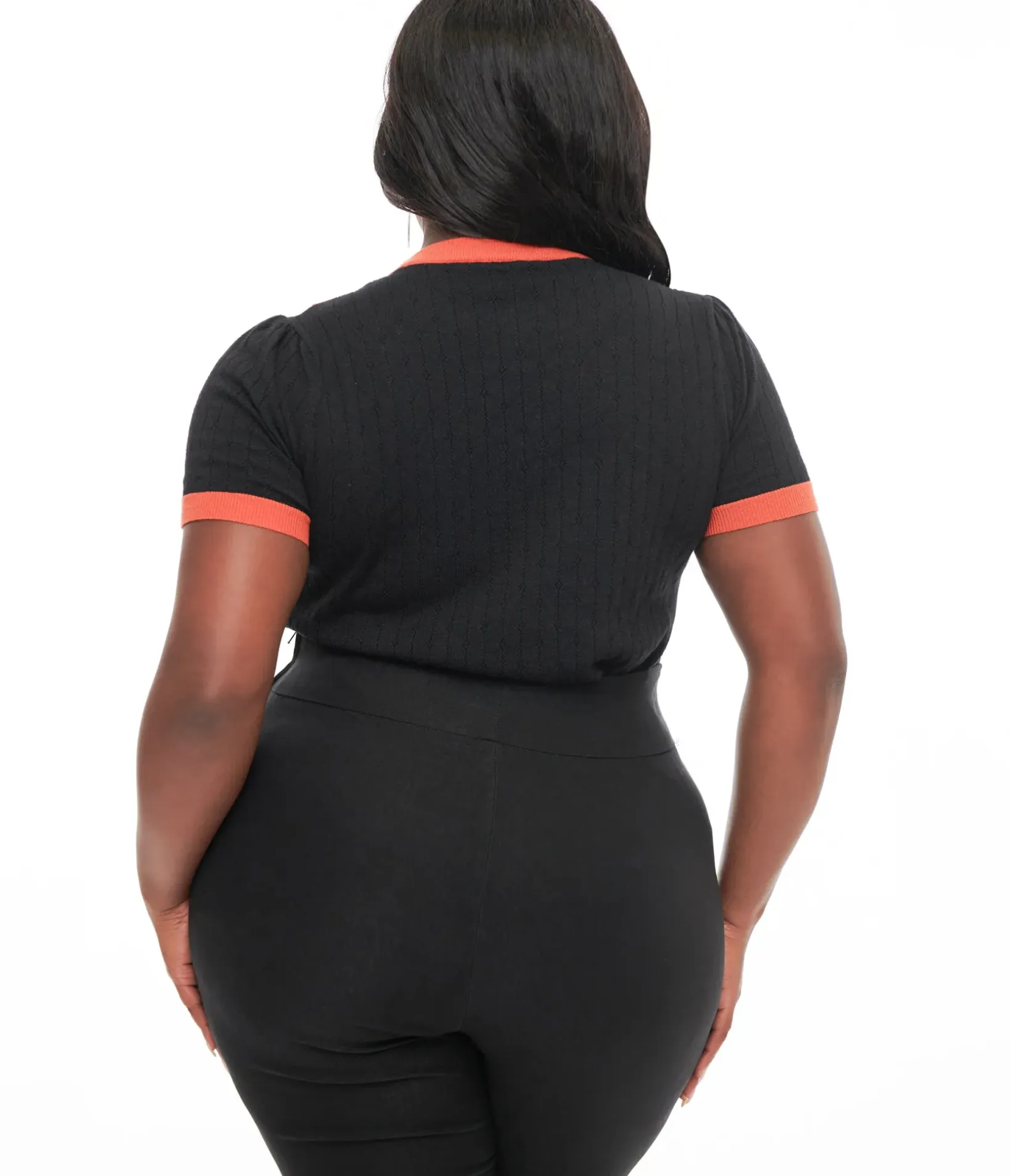 Unique Vintage Sweaters & Cardigans|Sweaters & Cardigans>Plus Size Black & Orange Spider Brooch Neck Tie Park City Sweater