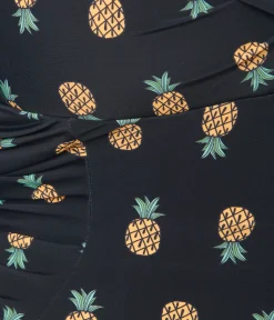 Unique Vintage One Piece Swim|Plus Size Swim>Plus Size Black & Pineapple Print Corinne Sheath Swimsuit