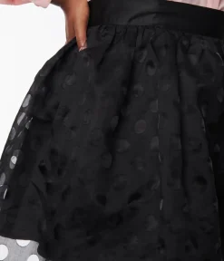 Unique Vintage Skirts|Skirts>Plus Size Black Polka Dot Tulle Suspender Mini Skirt