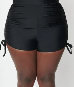Unique Vintage Two Piece Swim|Swim Bottoms>Plus Size Black Pull Tie Swim Shorts