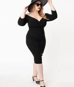Unique Vintage Pencil|Pencil>Plus Size Black Shailene Pencil Dress