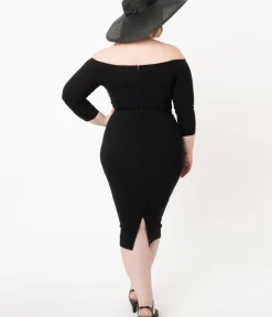 Unique Vintage Pencil|Pencil>Plus Size Black Shailene Pencil Dress