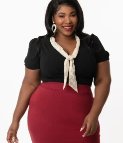 Unique Vintage Work Wear>Plus Size Black Shari Top