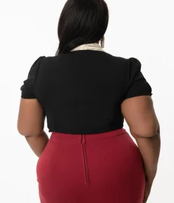 Unique Vintage Work Wear>Plus Size Black Shari Top