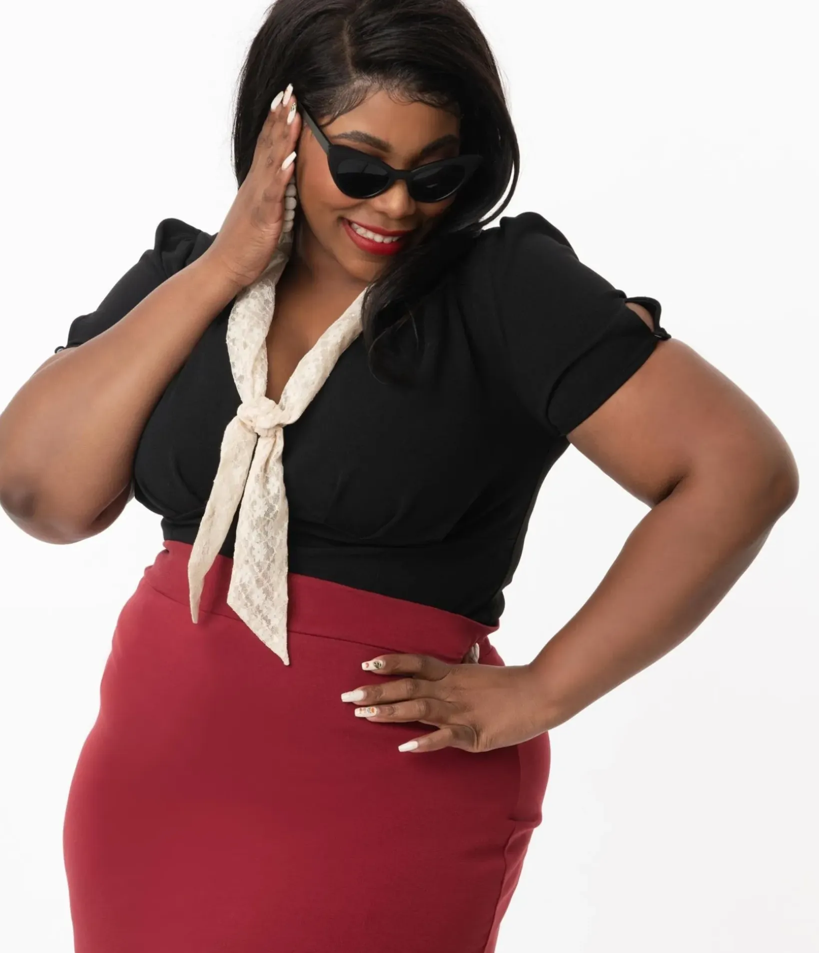 Unique Vintage Work Wear>Plus Size Black Shari Top
