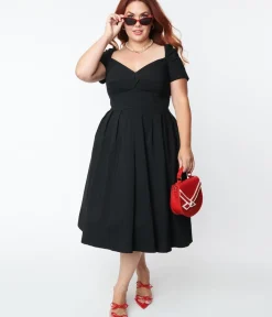Unique Vintage Swing|Swing>Plus Size Black Sweetheart Midge Swing Dress