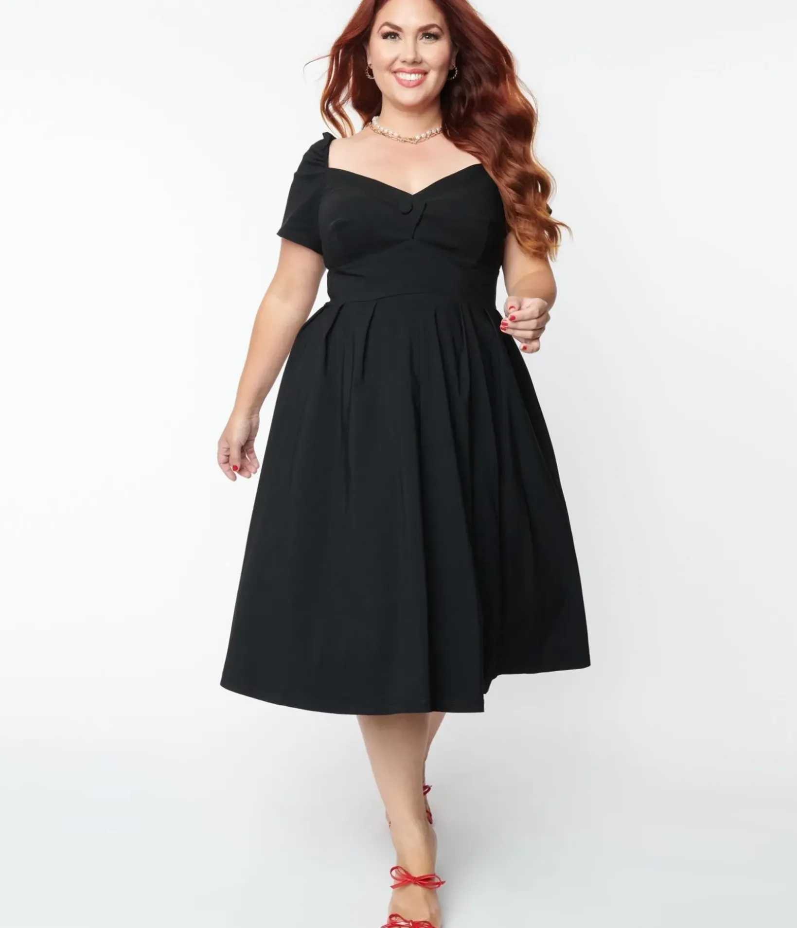 Unique Vintage Swing|Swing>Plus Size Black Sweetheart Midge Swing Dress