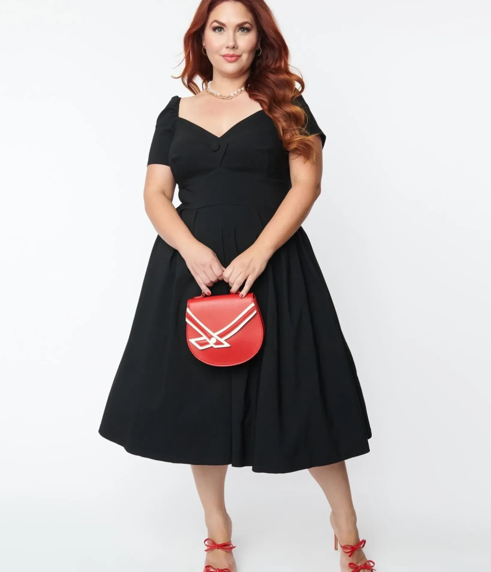 Unique Vintage Swing|Swing>Plus Size Black Sweetheart Midge Swing Dress