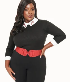 Unique Vintage Sweaters & Cardigans|Sweaters & Cardigans>Plus Size Black & White Candy Cane Print Contrast Sabrina Sweater