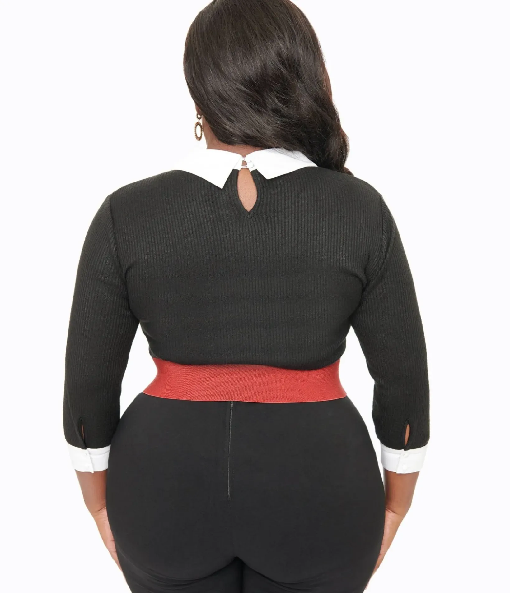 Unique Vintage Sweaters & Cardigans|Sweaters & Cardigans>Plus Size Black & White Candy Cane Print Contrast Sabrina Sweater