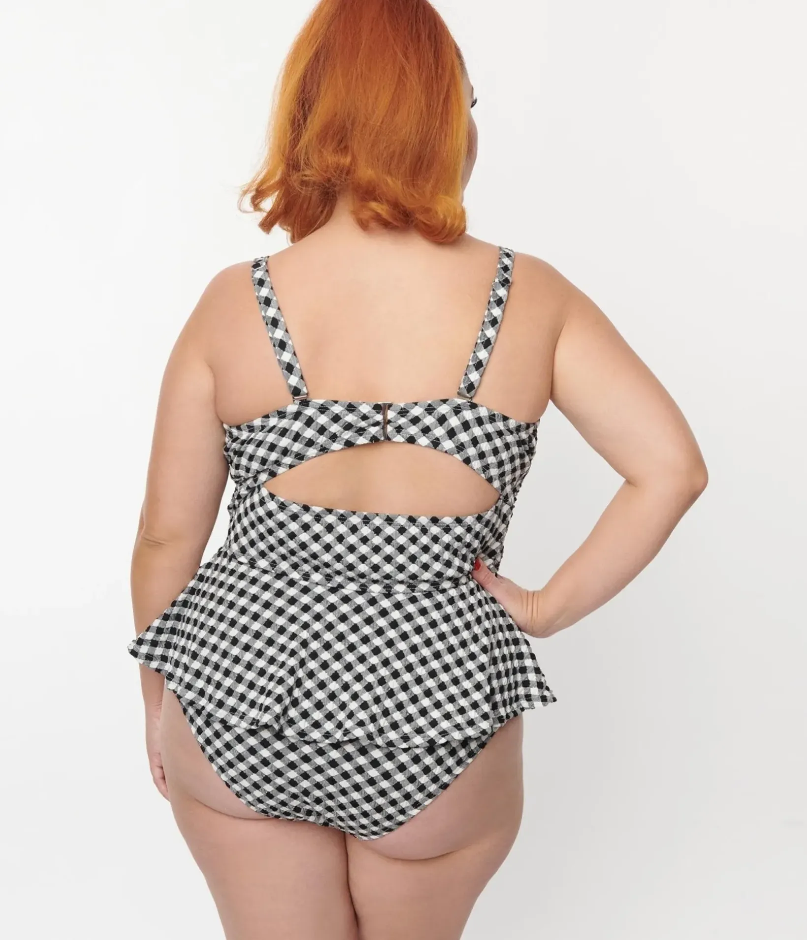 Unique Vintage Two Piece Swim|Swim Bottoms>Plus Size Black & White Gingham Daphne Swim Bottoms