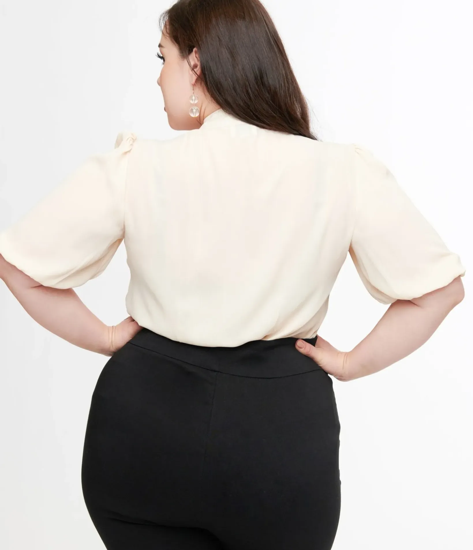 Unique Vintage Blouses|Blouses>Plus Size Cream Short Sleeve Neck Tie Gwen Blouse