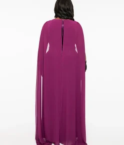 Unique Vintage Everyday Dresses|Halloween>Plus Size Eggplant & Black Bat Velvet Cape Gown