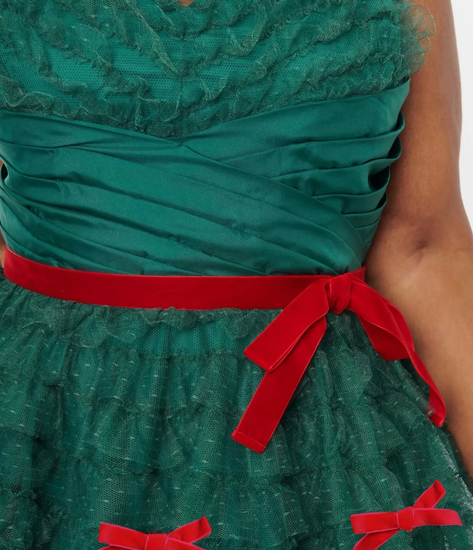 Unique Vintage Swing|Swing>Plus Size Emerald Green & Red Ribbon Tulle Cupcake Swing Dress