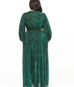 Unique Vintage Maxi|Midi & Maxi>Plus Size Green Velvet Burnout Hollywood Duster