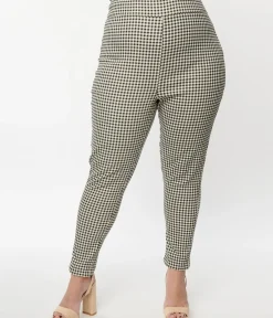 Unique Vintage Pants|Pants>Plus Size Ivory & Black Gingham Rizzo Cigarette Pants