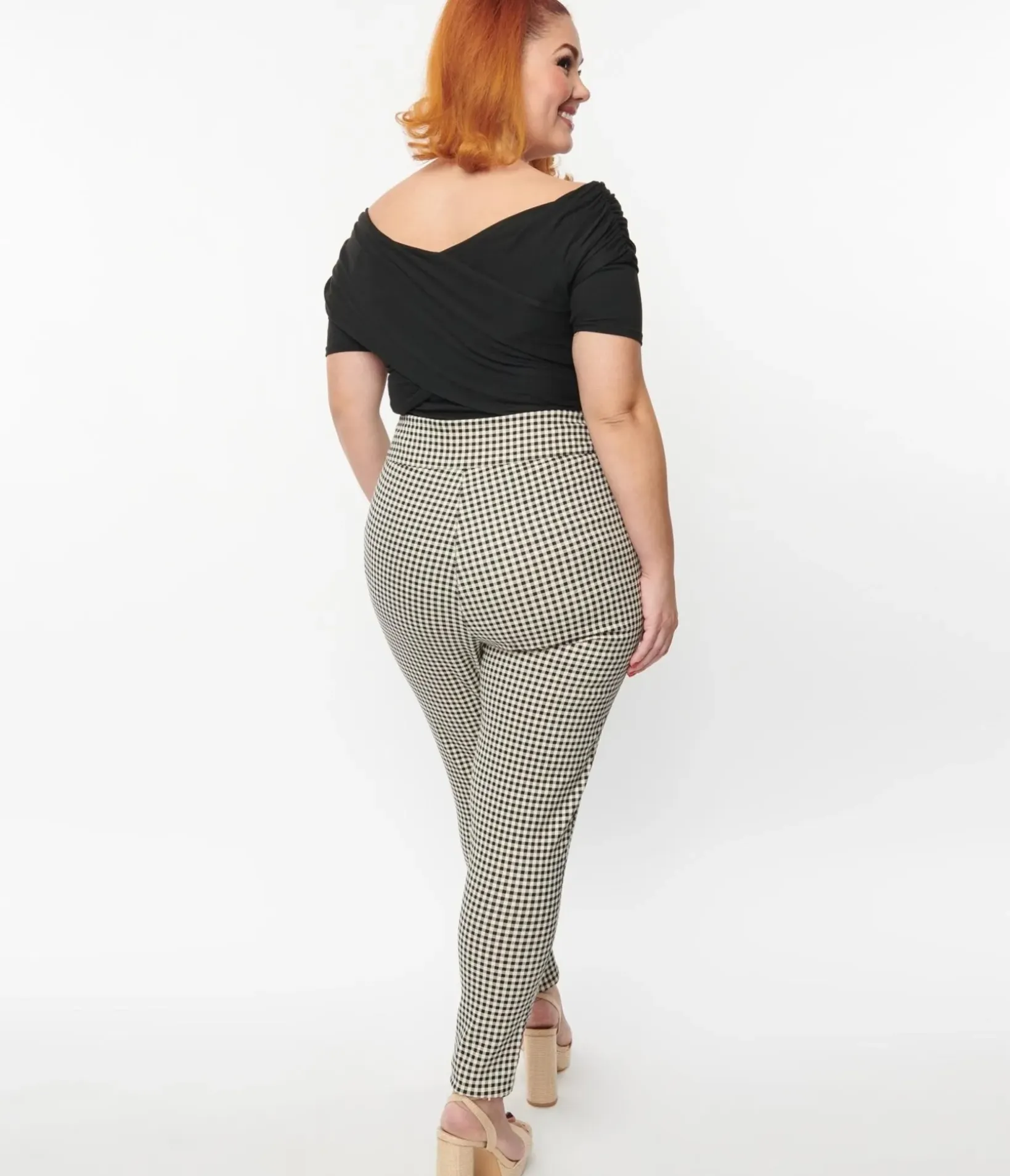Unique Vintage Pants|Pants>Plus Size Ivory & Black Gingham Rizzo Cigarette Pants