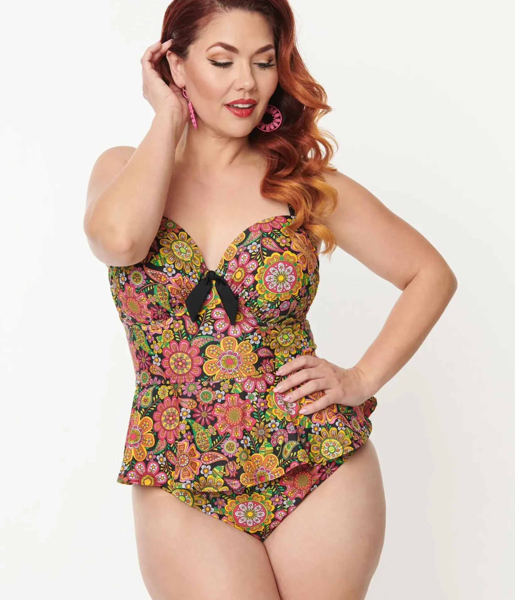 Unique Vintage Swim Bottoms|Plus Size Swim>Plus Size Kaleidoscope Floral Daphne Swim Bottoms
