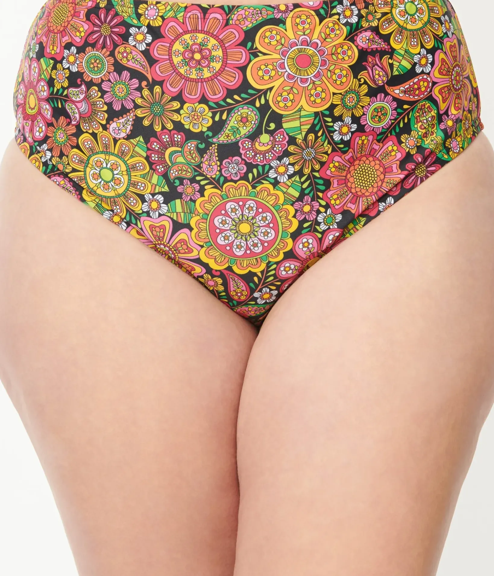 Unique Vintage Swim Bottoms|Plus Size Swim>Plus Size Kaleidoscope Floral Daphne Swim Bottoms