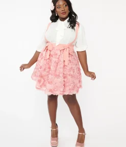 Unique Vintage Skirts|Skirts>Plus Size Pink Rosette Suspender Ballerina Skirt