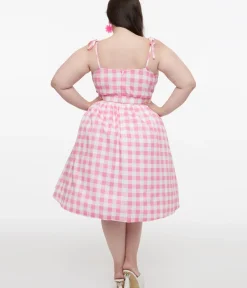 Unique Vintage Swing|Swing>Plus Size Pink & White Gingham Bobbie Swing Dress