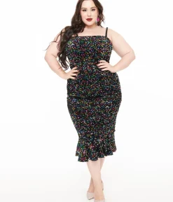 Unique Vintage Pencil|Pencil>Plus Size Rainbow Sequin Strapless Spotlight Wiggle Dress