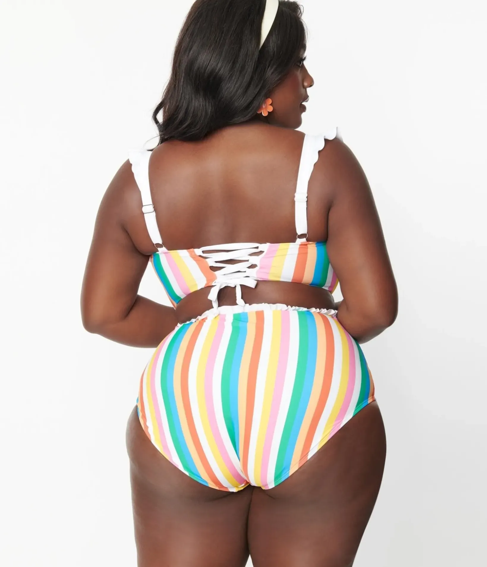 Unique Vintage Swim Bottoms|Plus Size Swim>Plus Size Rainbow Striped Cape May Swim Bottoms