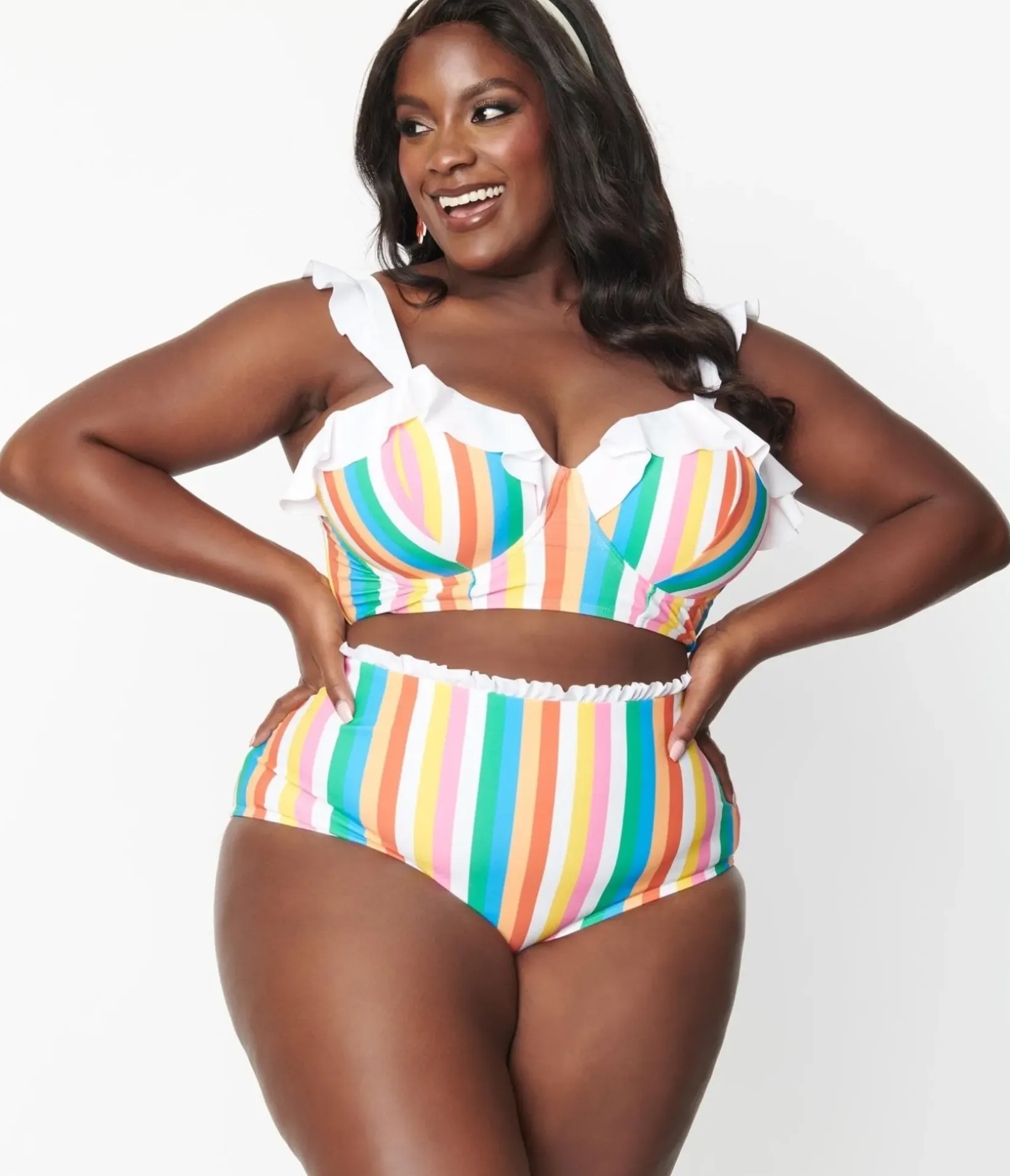 Unique Vintage Swim Bottoms|Plus Size Swim>Plus Size Rainbow Striped Cape May Swim Bottoms