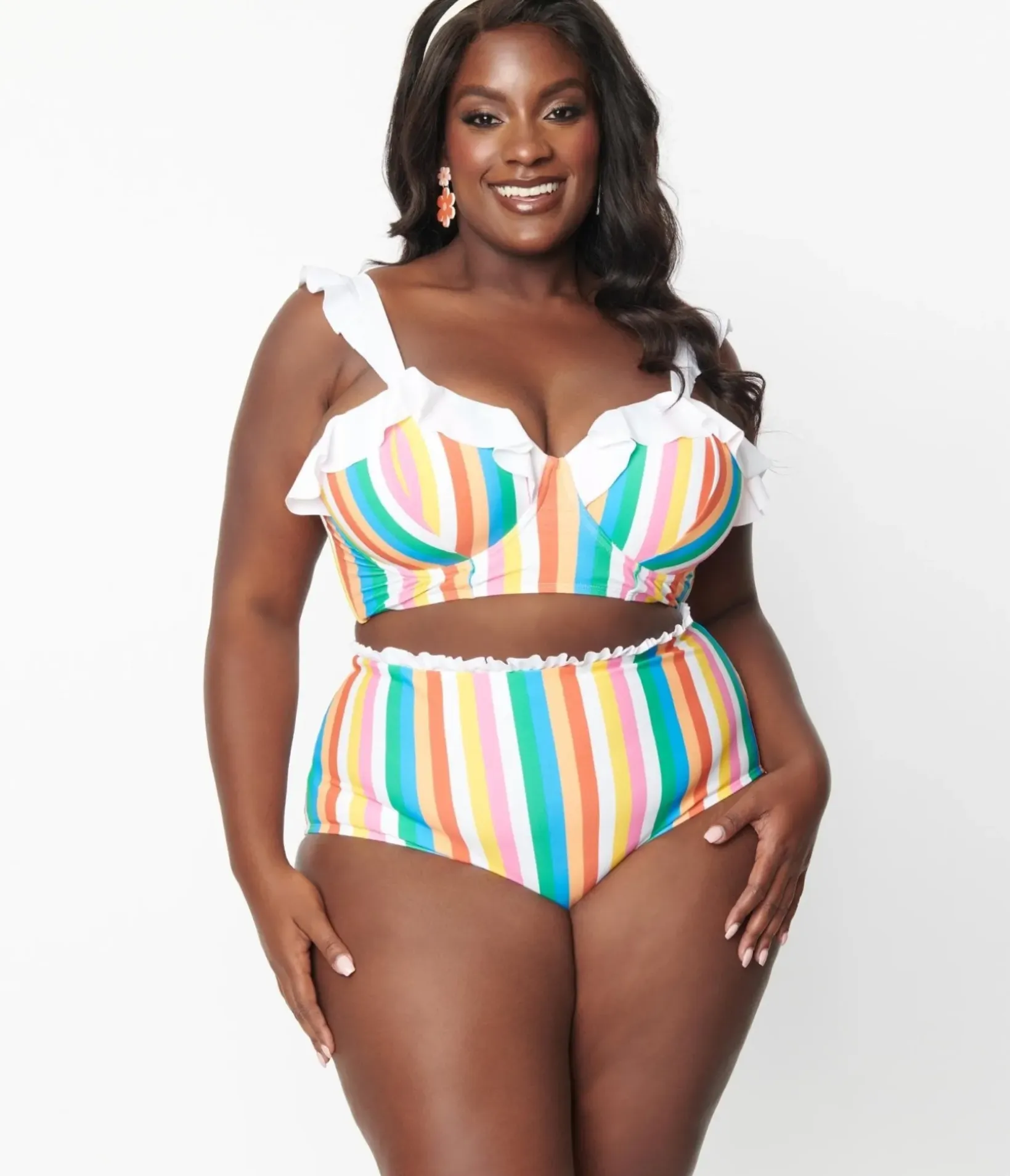 Unique Vintage Swim Bottoms|Plus Size Swim>Plus Size Rainbow Striped Cape May Swim Bottoms