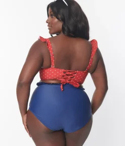 Unique Vintage Two Piece Swim|Swim Tops>Plus Size Red & White Pin Dot Southampton Swim Top