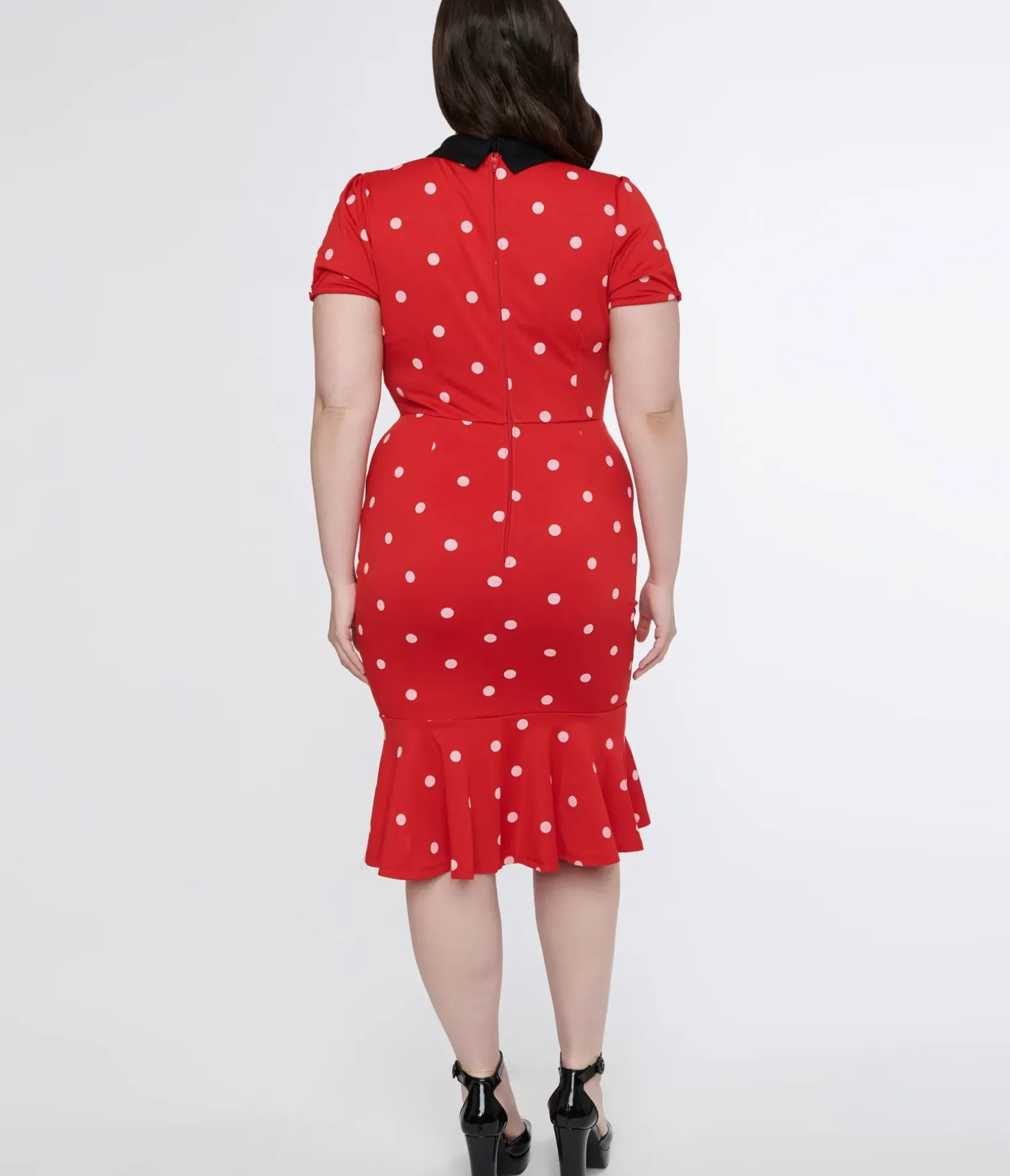 Unique Vintage Pencil|Pencil>Plus Size Red & White Polka Dot Neck Tie Wiggle Dress