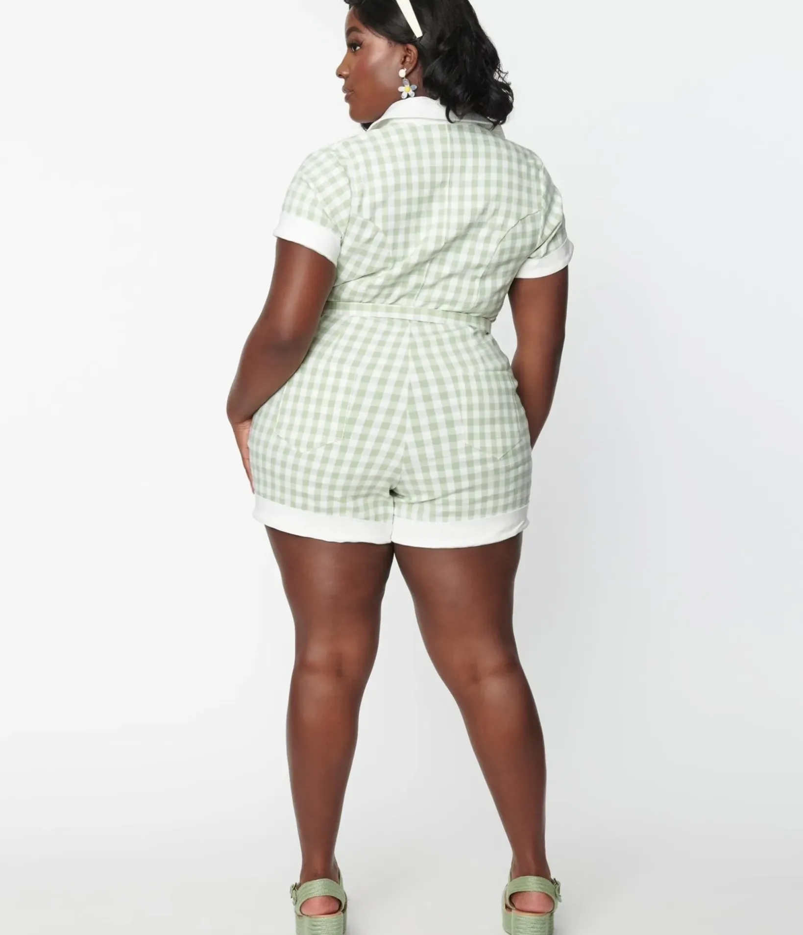 Unique Vintage Rompers & Jumpsuits|Rompers & Jumpsuits>Plus Size Sage & White Gingham Patsy Romper