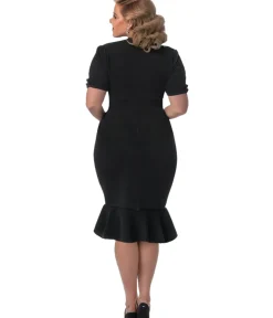 Unique Vintage Pencil|Pencil>Plus Size 1940s All Black Holloway Wiggle Dress