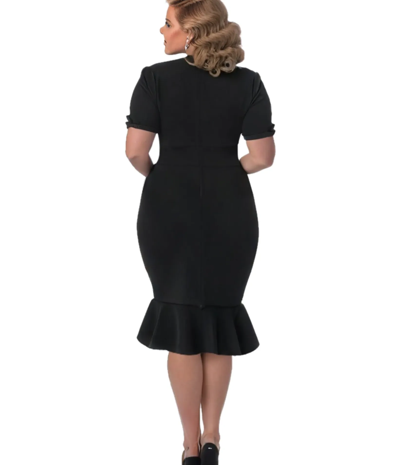 Unique Vintage Pencil|Pencil>Plus Size 1940s All Black Holloway Wiggle Dress