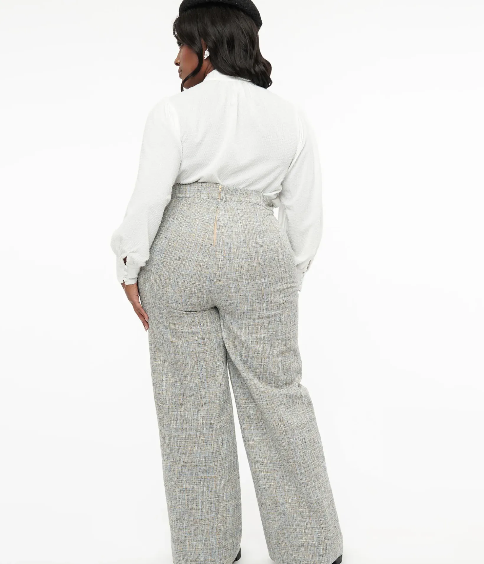 Unique Vintage Pants|Work Wear>Plus Size 1940s Beige & Baby Blue Tweed High Waist Pants