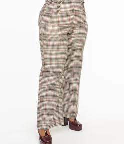 Unique Vintage Pants|Pants>Plus Size 1940s Beige Plaid High Waist Sailor Ginger Pants