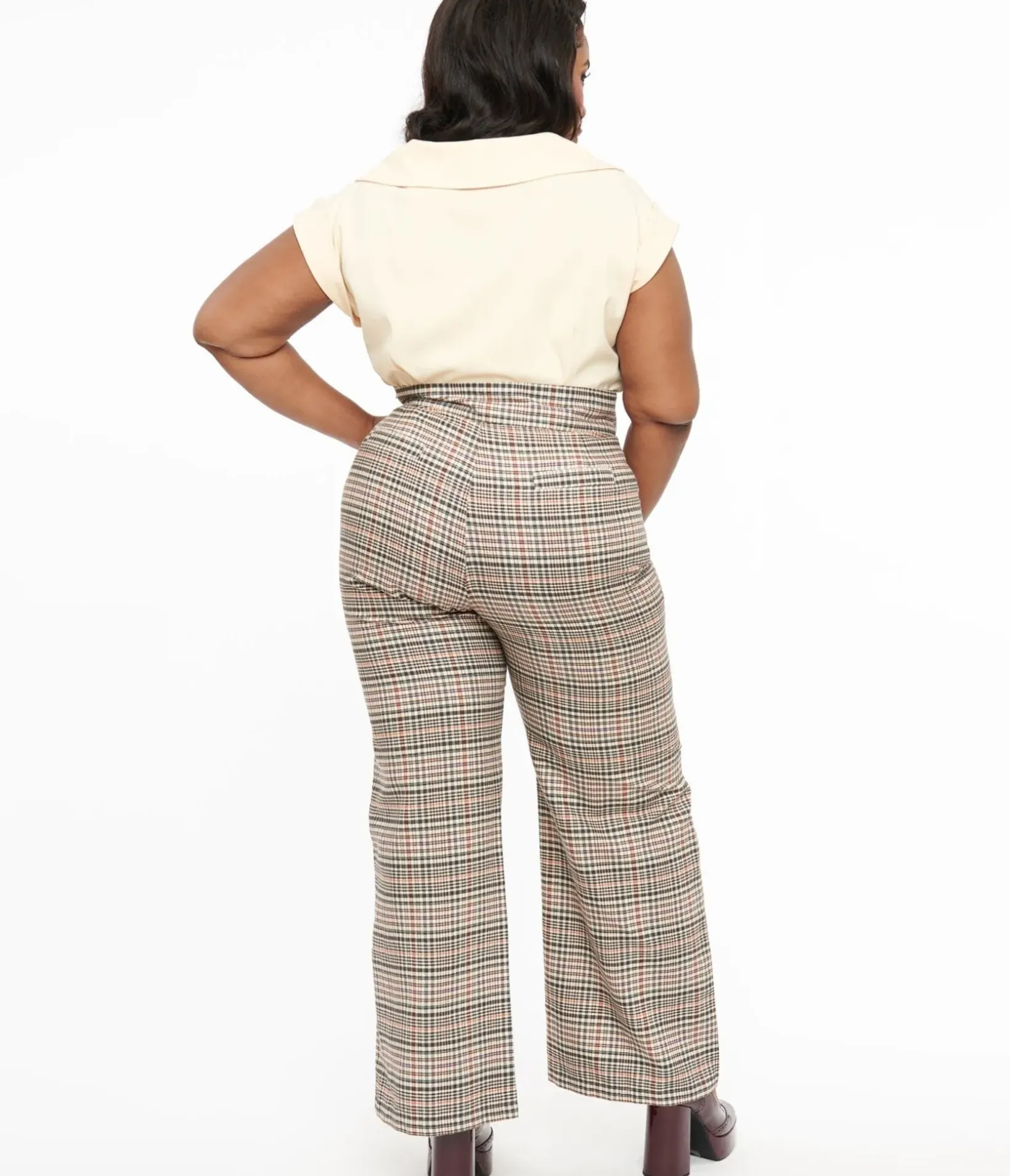 Unique Vintage Pants|Pants>Plus Size 1940s Beige Plaid High Waist Sailor Ginger Pants