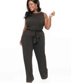 Unique Vintage Rompers & Jumpsuits|Rompers & Jumpsuits>Plus Size 1950s Black Boat Neck Jumpsuit